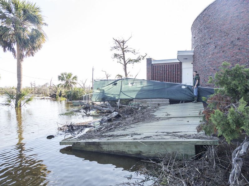 Floodwater and storm debris at Fort Pulaski National Monument near Savannah the day after Hurricane Irma, September 2017